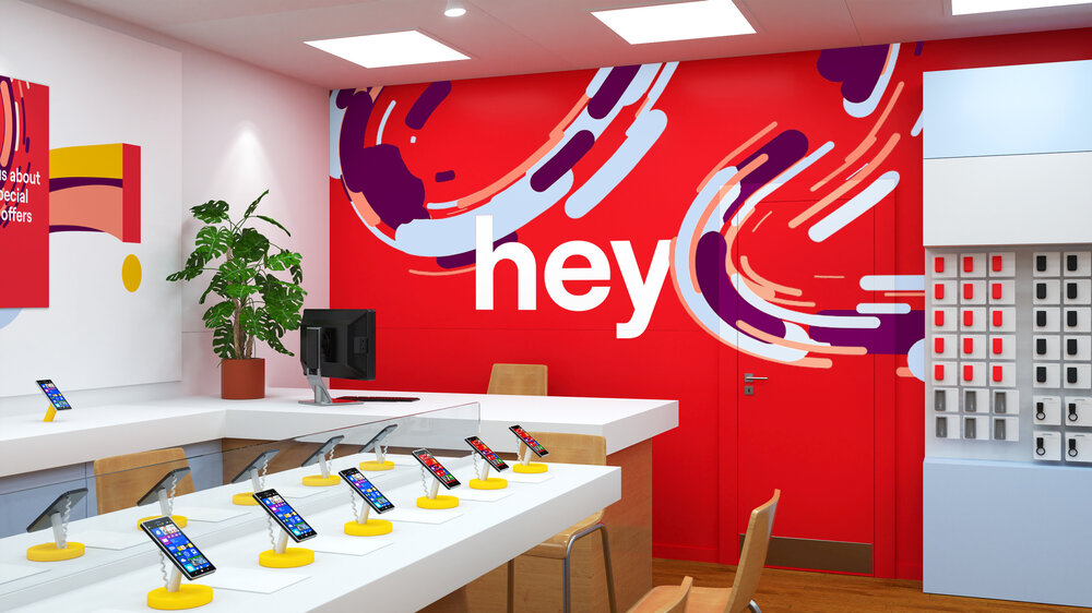 In-store pay desk feature wall